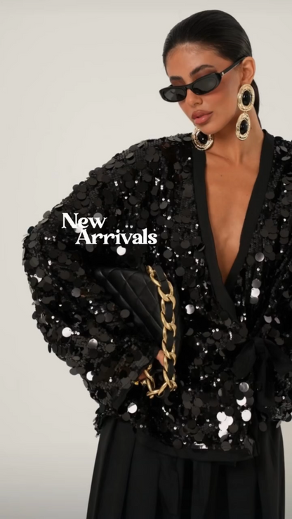Wrap Top in Black Sequin