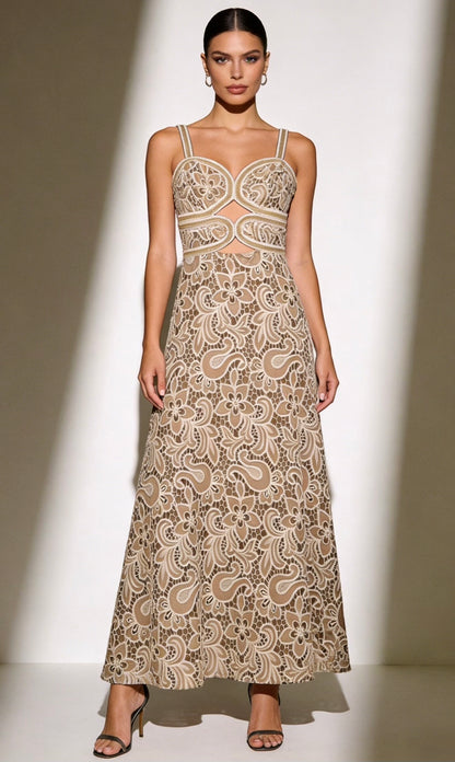 Maxi Dress in Beige & Brown