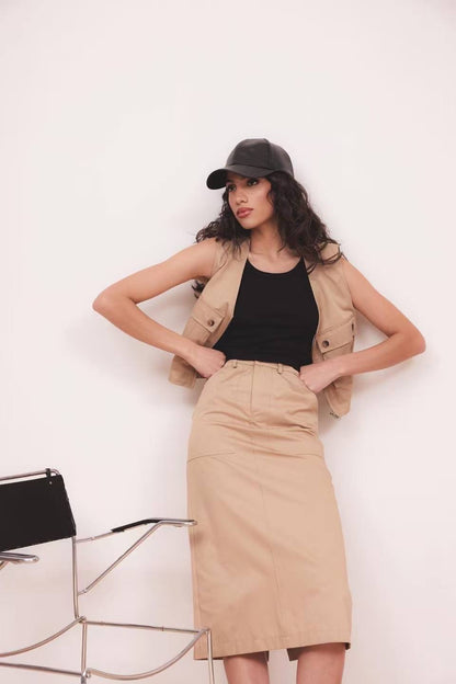 Vest & Skirt Set in Beige
