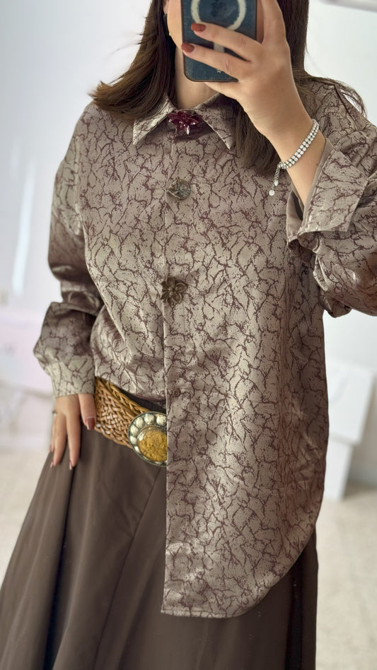 Unique Shirt with Flower Button Detail