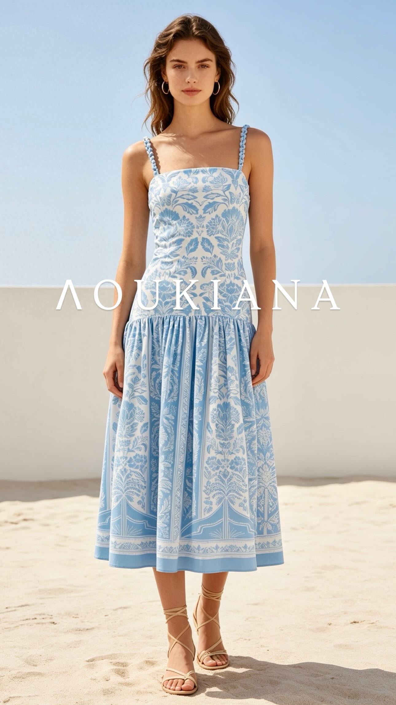 Midi Dress in Blue & White