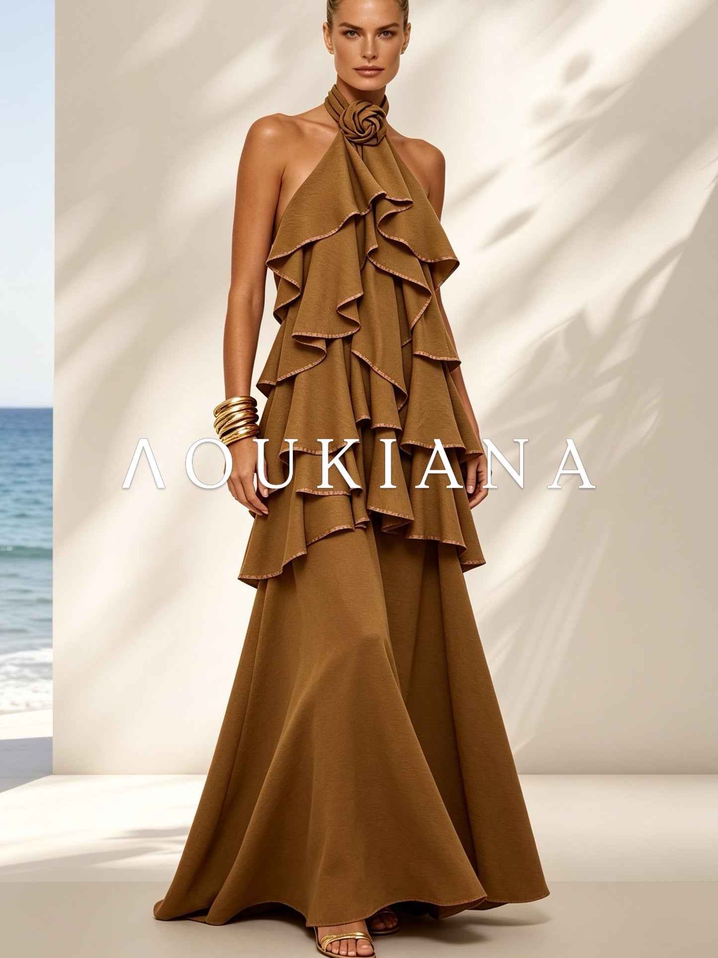 Halter Maxi Dress in Brown