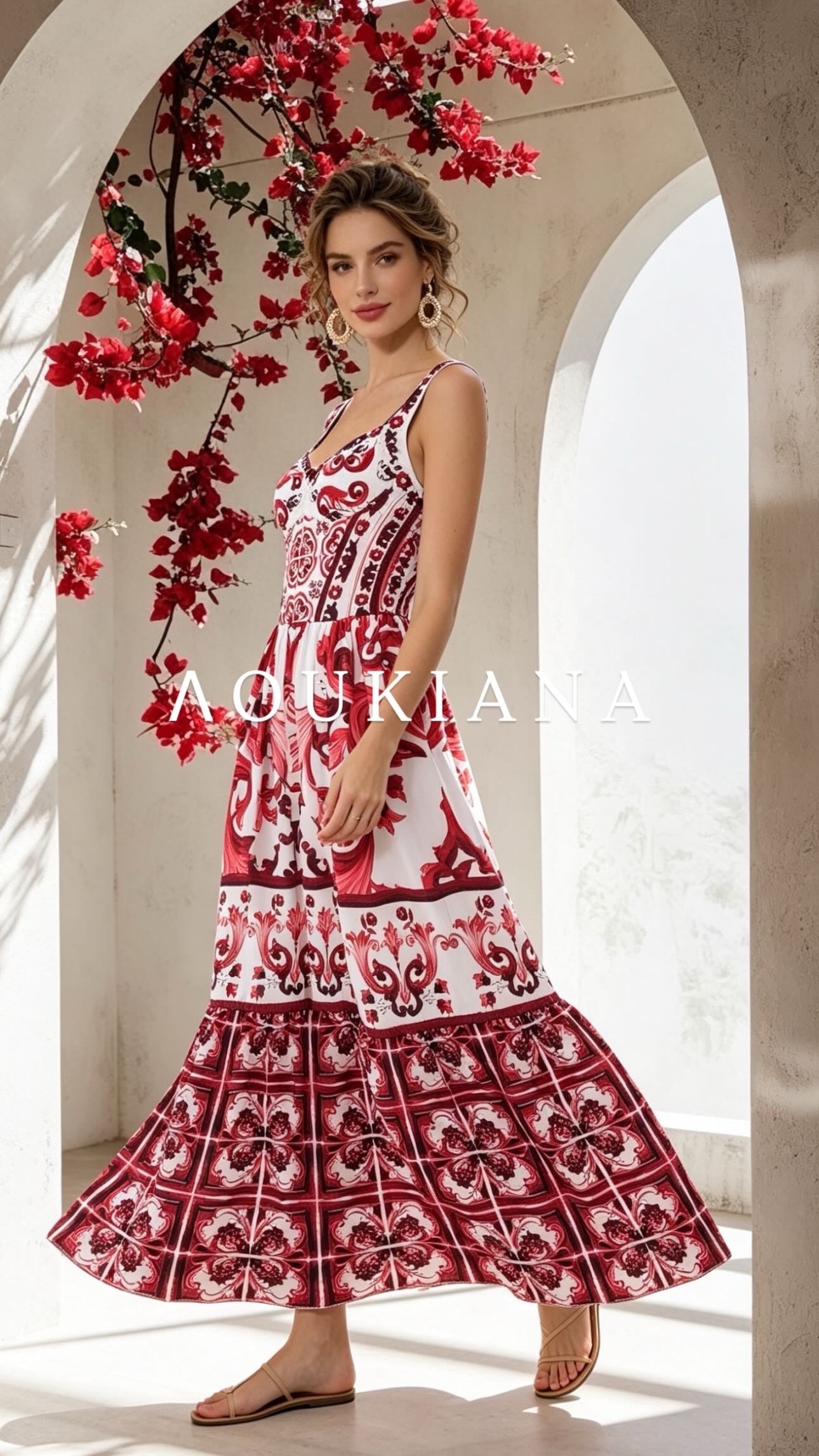 Summer Dress with Red Print