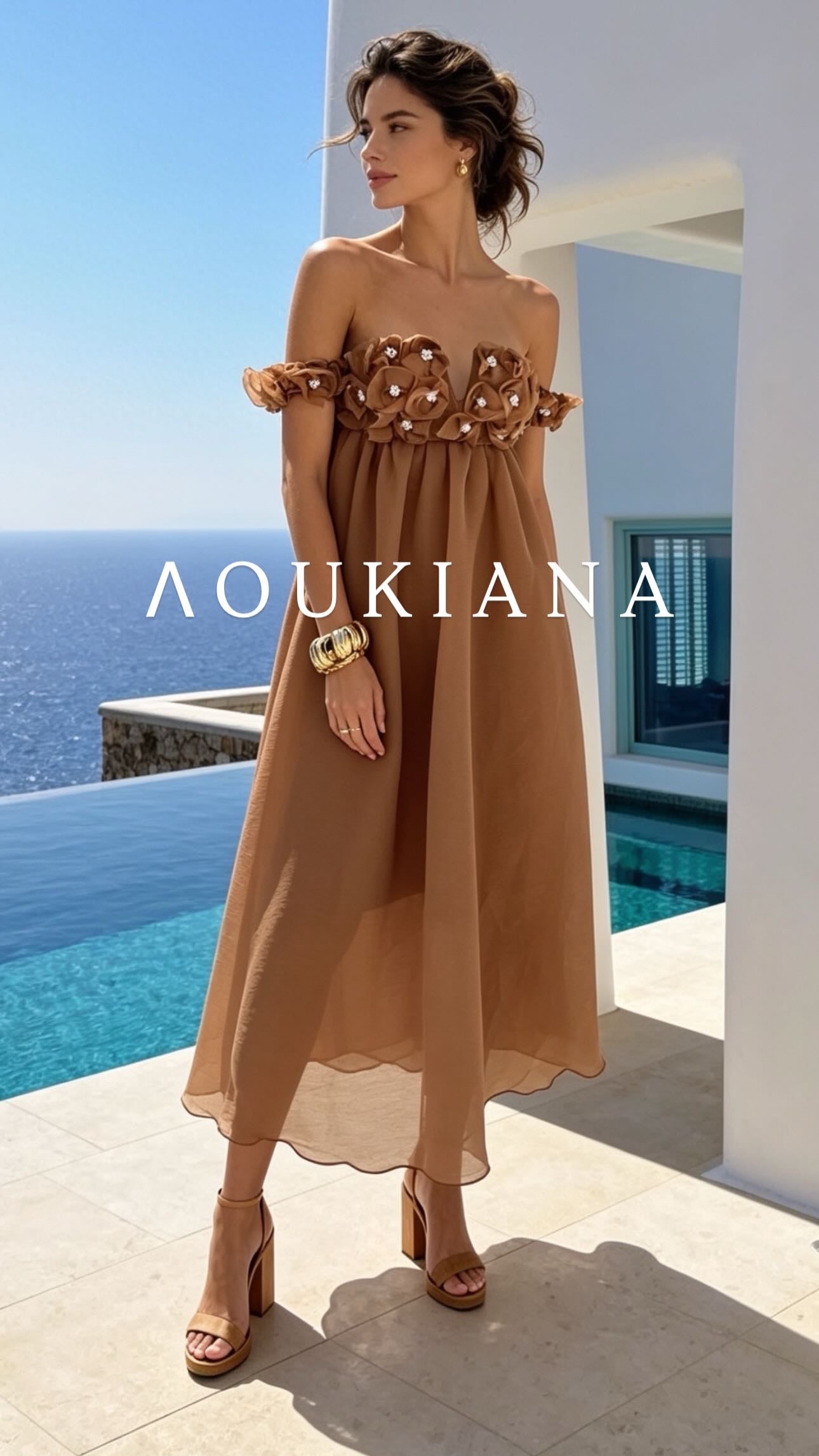 Off-Shoulder Dress in Brown