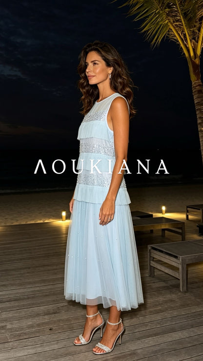 Tiered Midi Dress in Light Blue