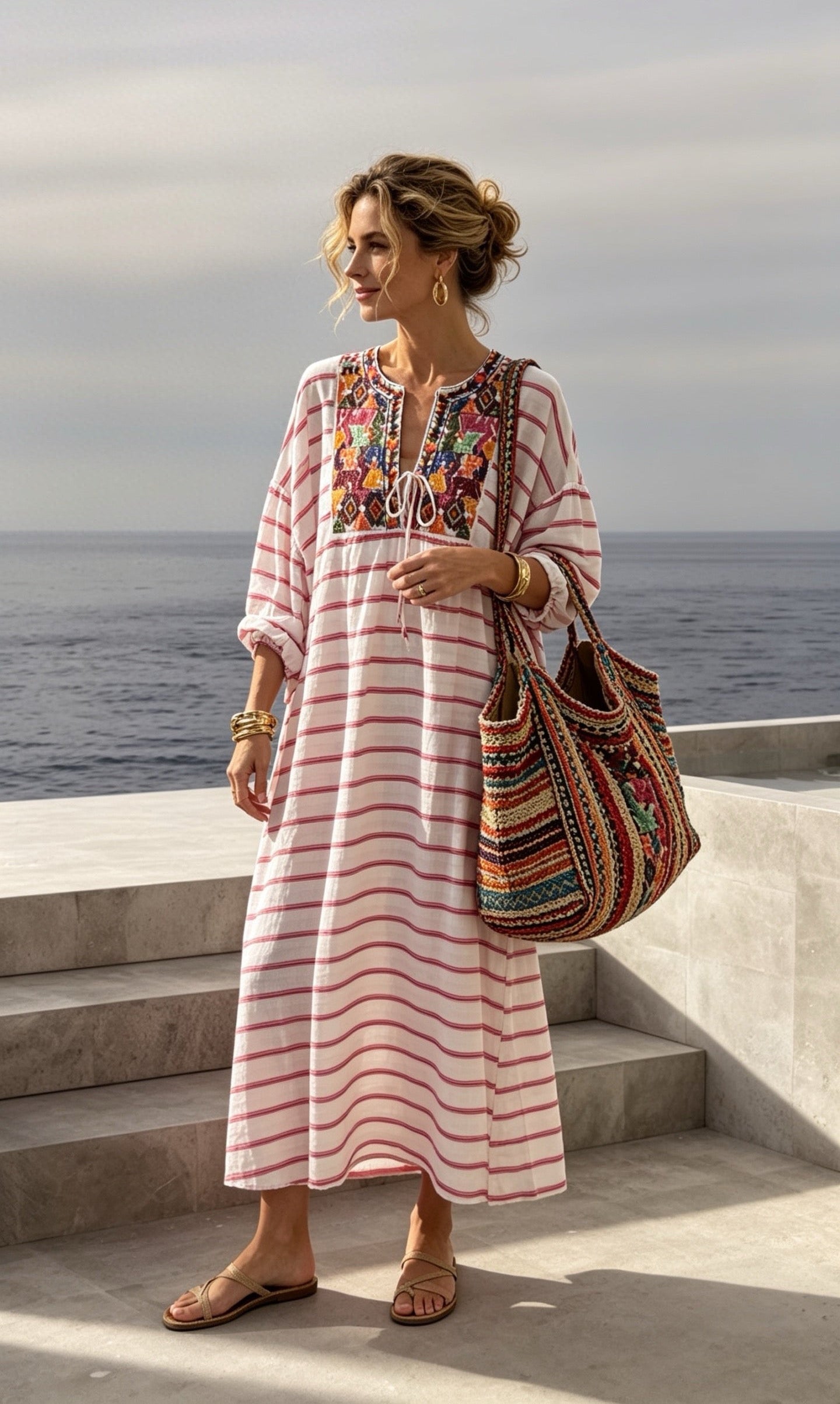 Embroidery striped dress