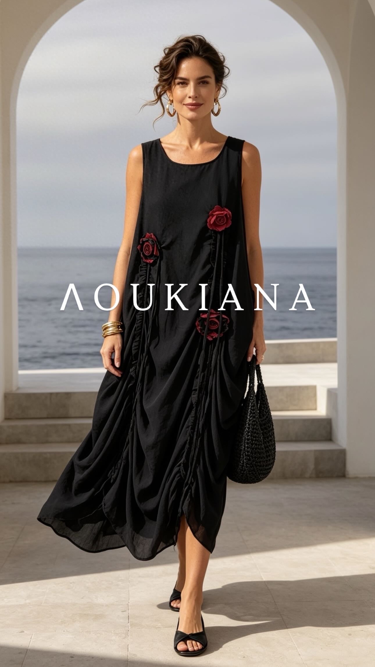 Black Dress with Flower Details