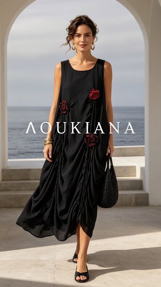Black Dress with Flower Details