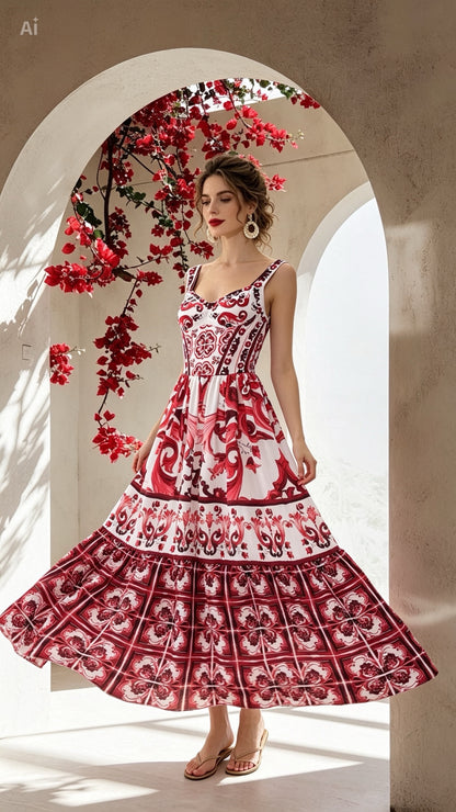 Summer Dress with Red Print