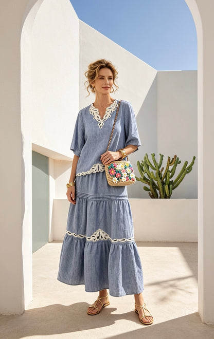 Denim Blouse & Skirt Set