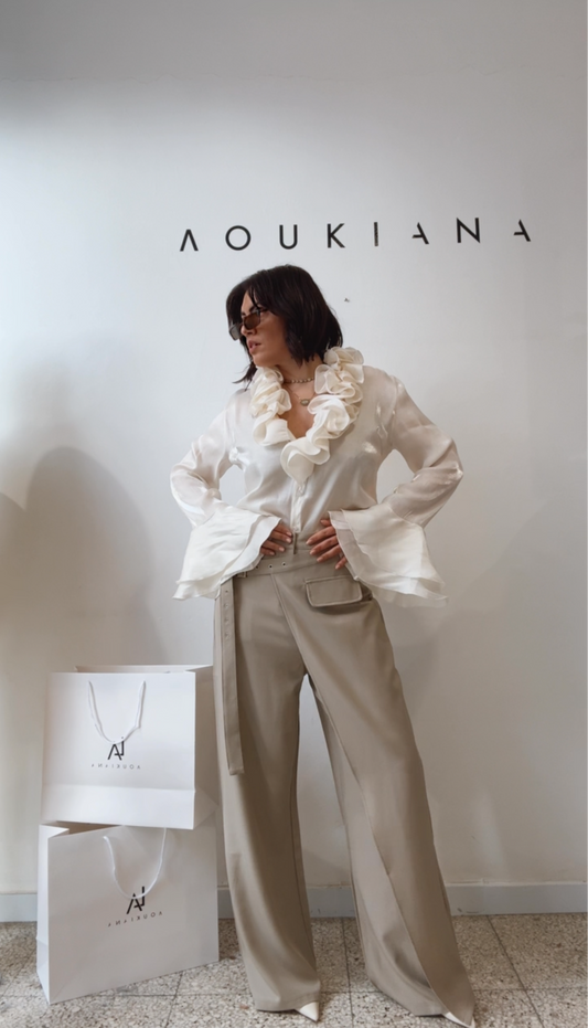 Wide Leg Trousers in Beige