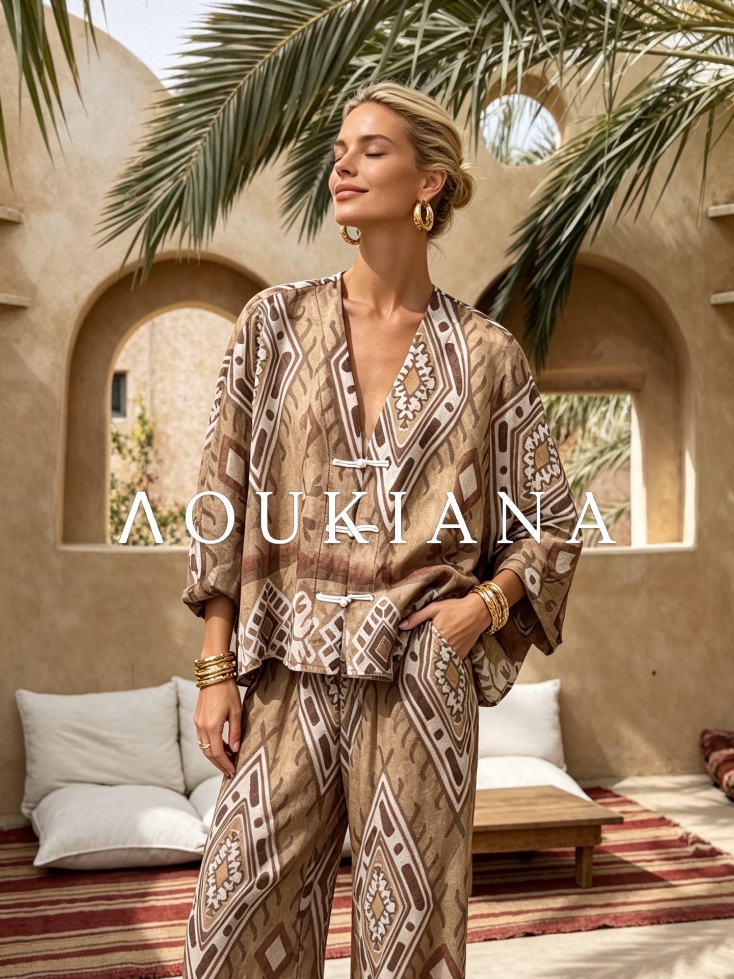 Ethnic set with neutral tones