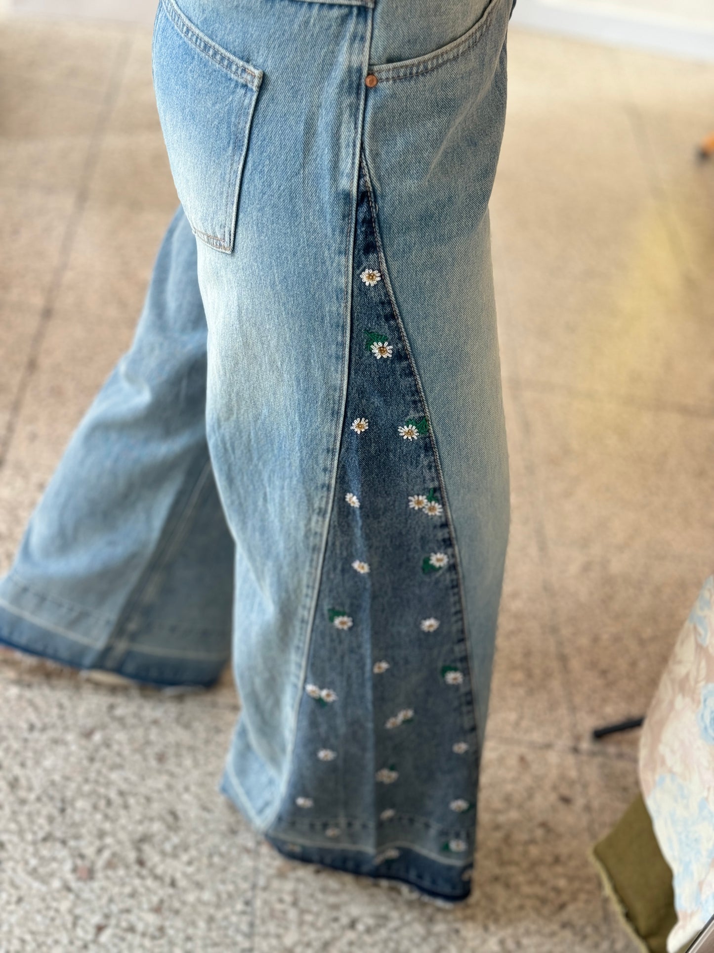 Wide Leg Jeans with Flower Details