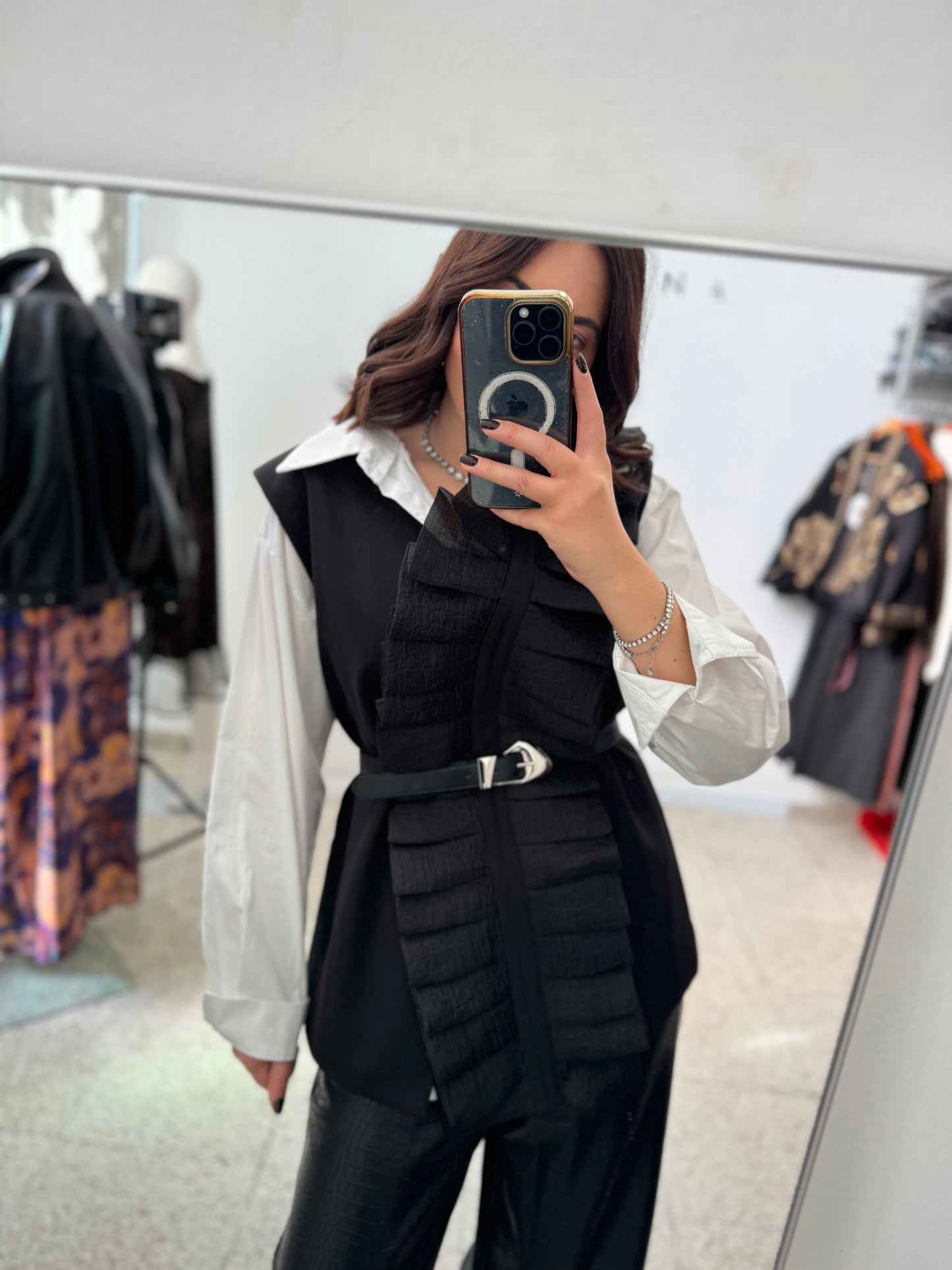 Vest with Belt in Black