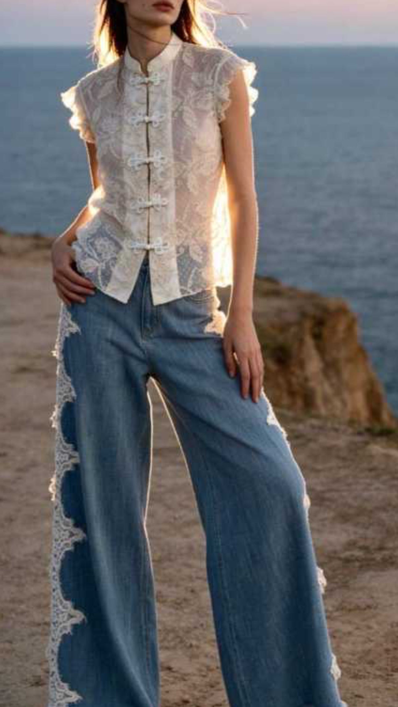 Blue Jeans with Lace Details