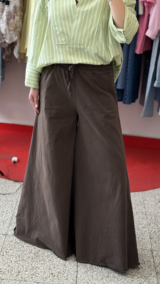 Wide Leg Trousers in Brown Denim