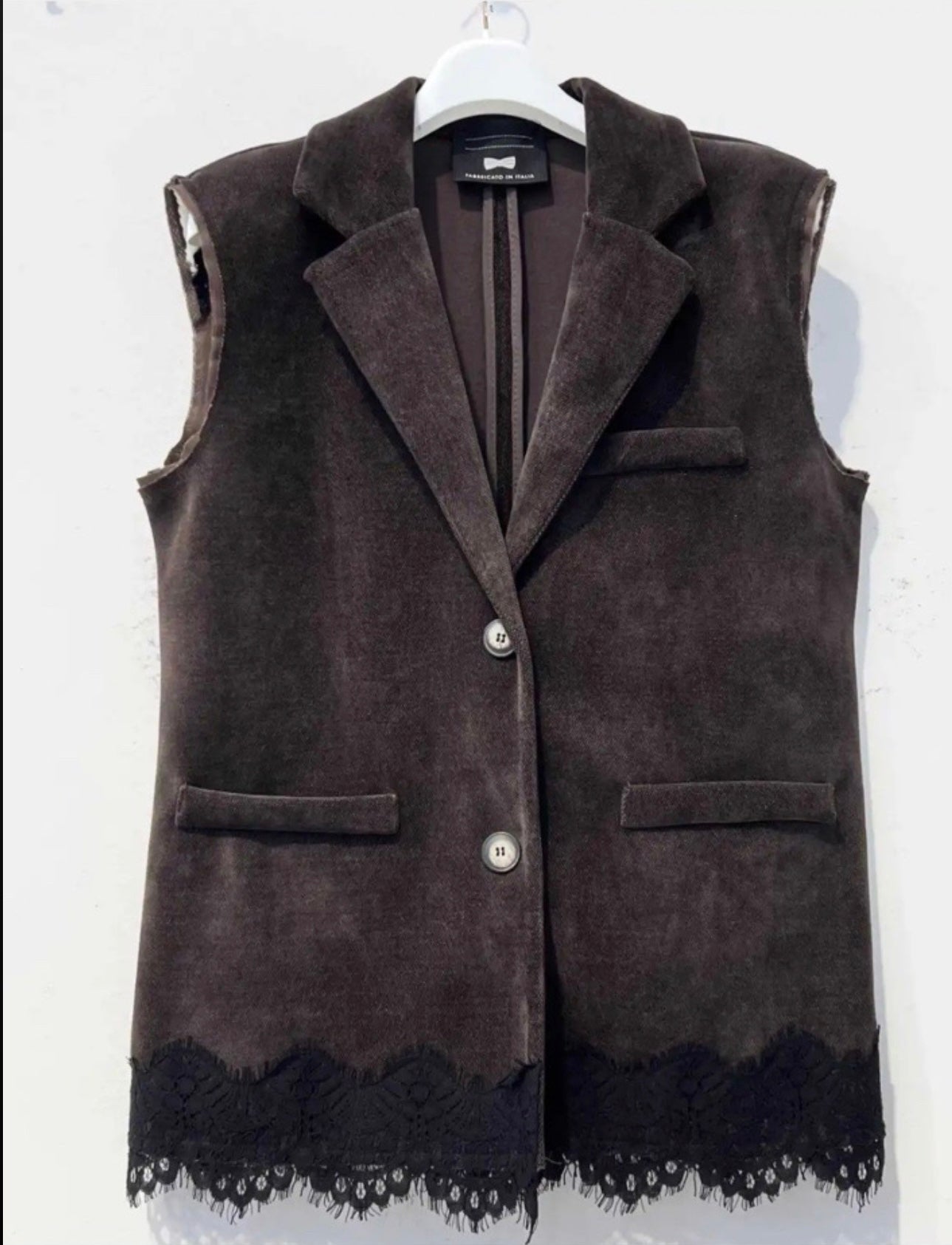 Brown Gilet with Lace Detail
