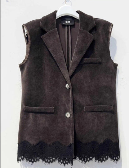 Brown Gilet with Lace Detail