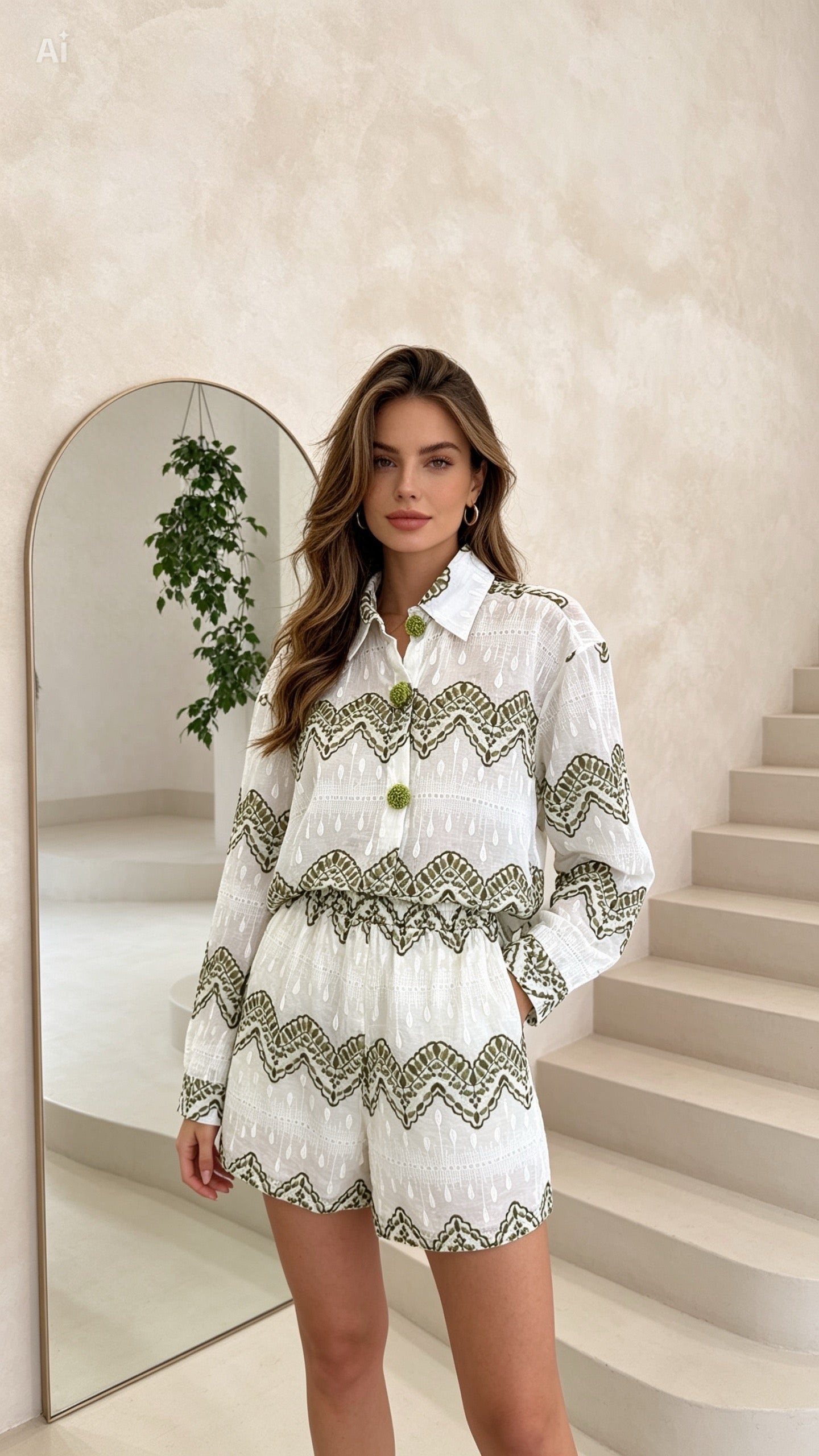 Embroidered set with green details
