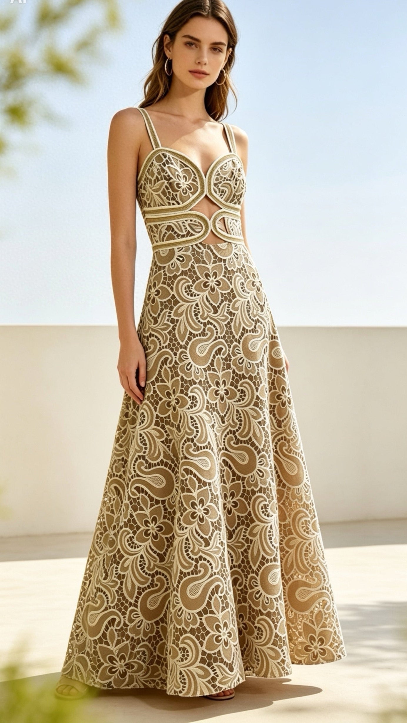 Maxi Dress in Beige & Brown