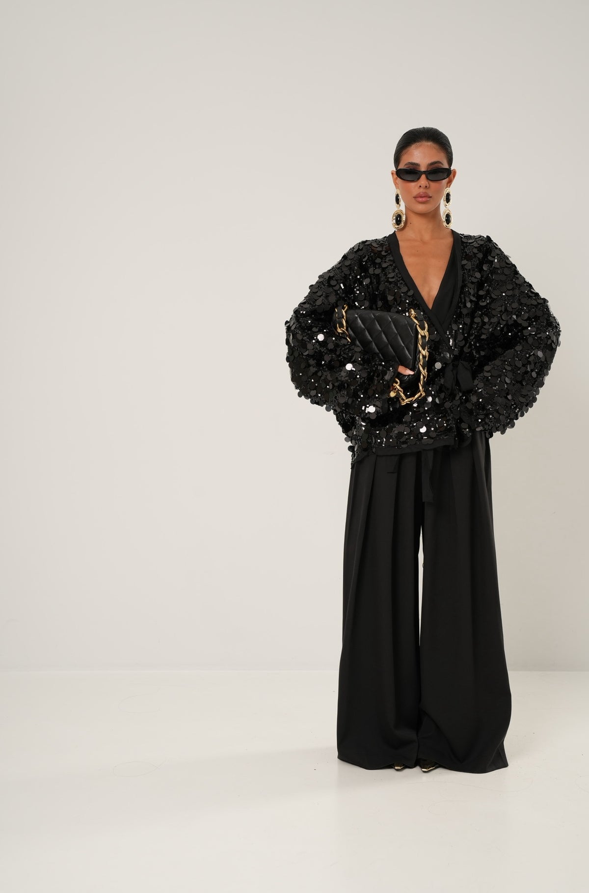 Wrap Top in Black Sequin