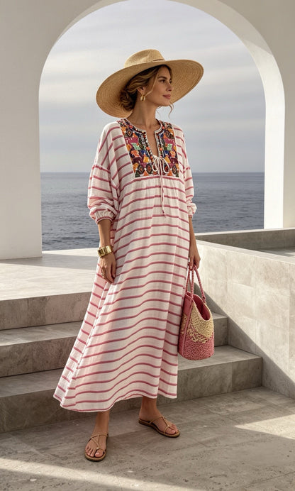 Embroidery striped dress