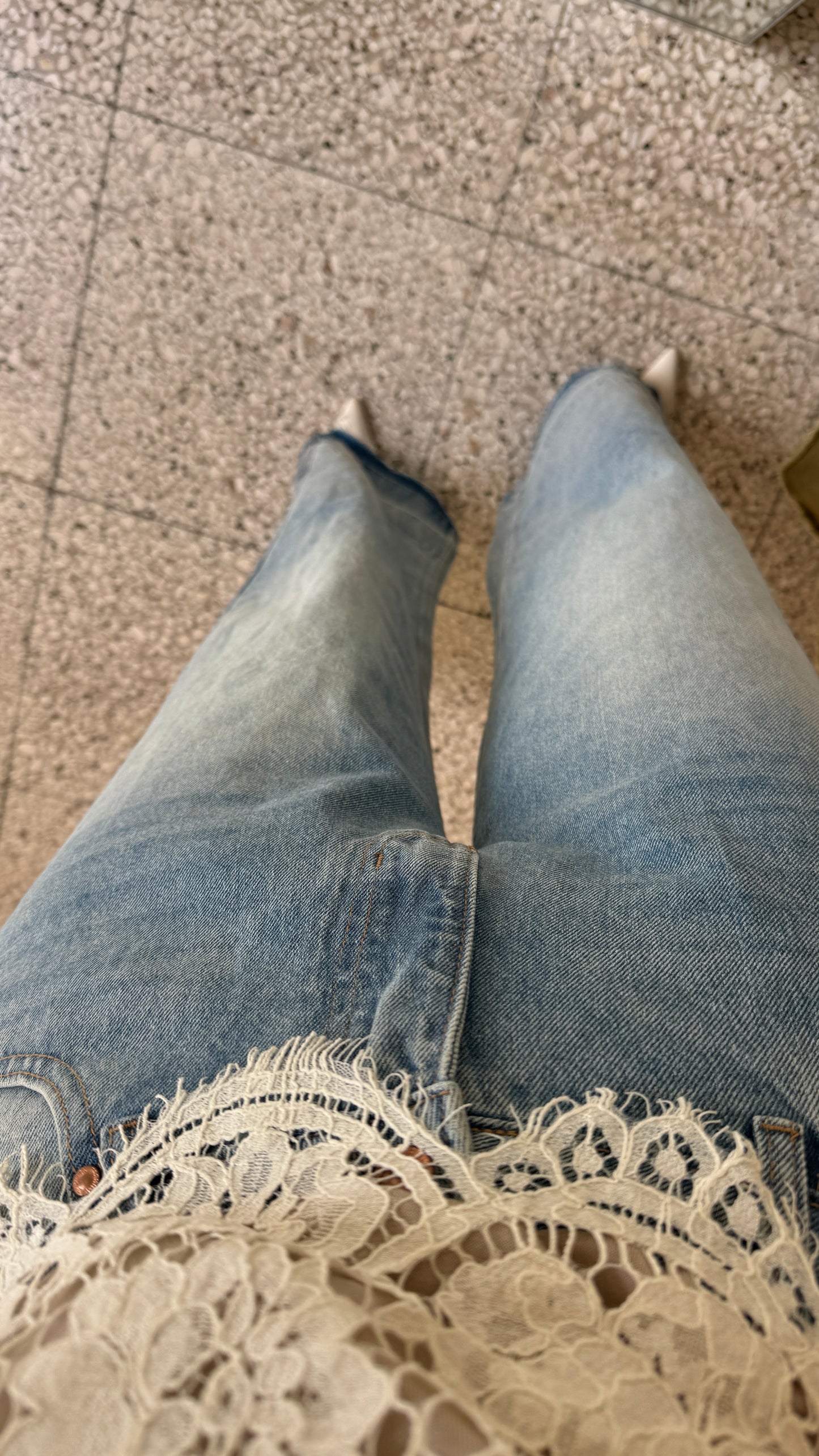 Wide Leg Jeans with Flower Details