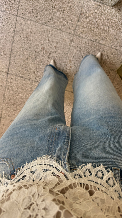 Wide Leg Jeans with Flower Details