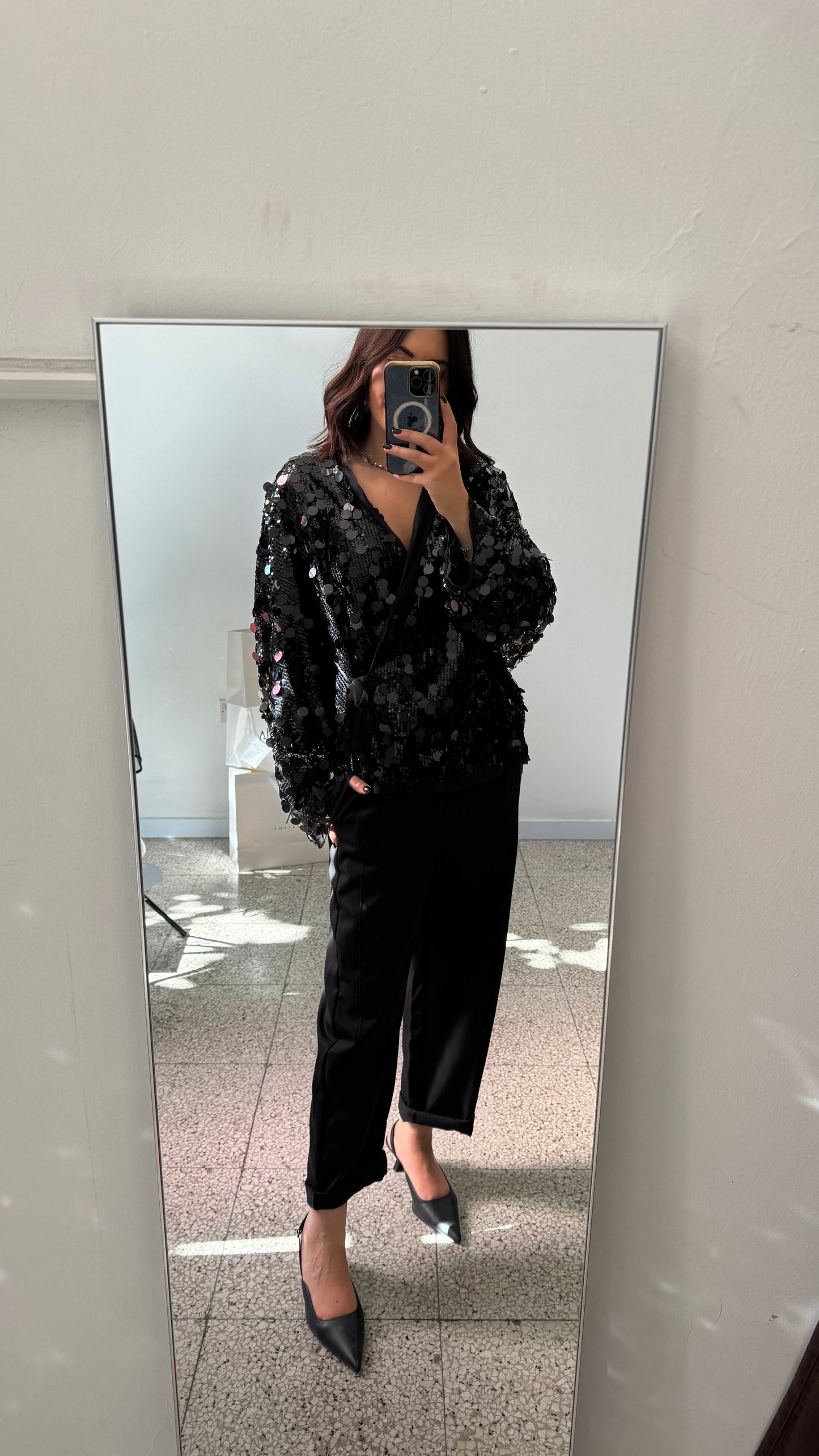 Wrap Top in Black Sequin