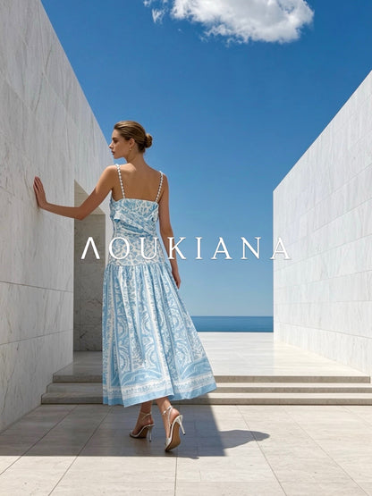Midi Dress in Blue & White