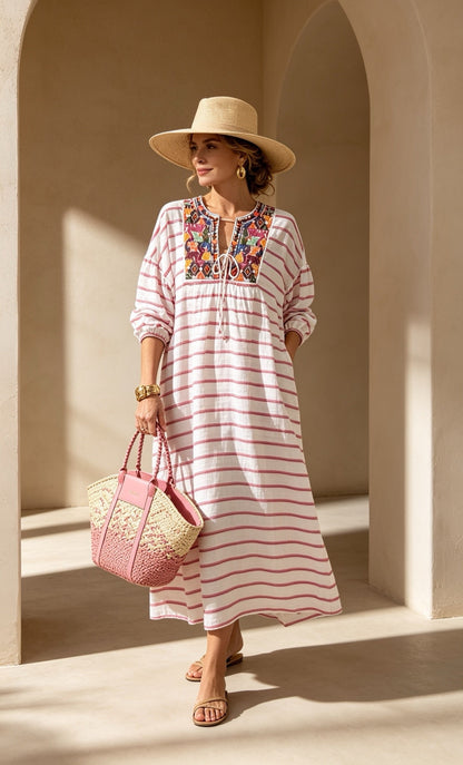 Embroidery striped dress