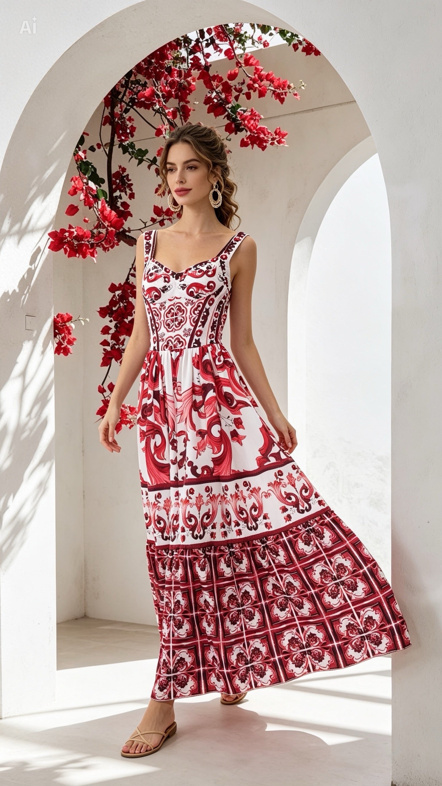 Summer Dress with Red Print