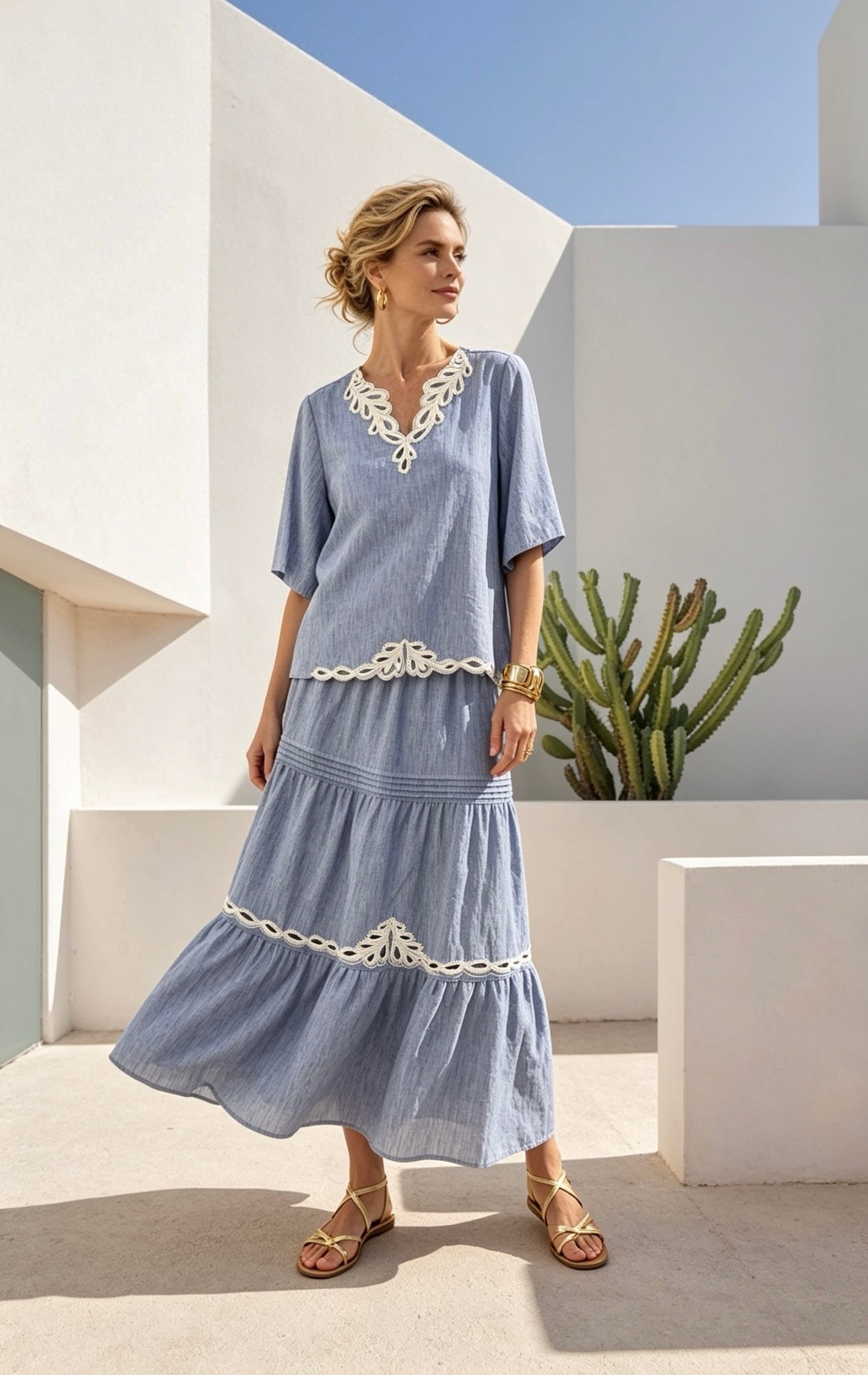Denim Blouse & Skirt Set