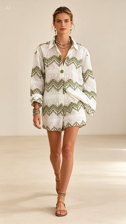 Embroidered set with green details