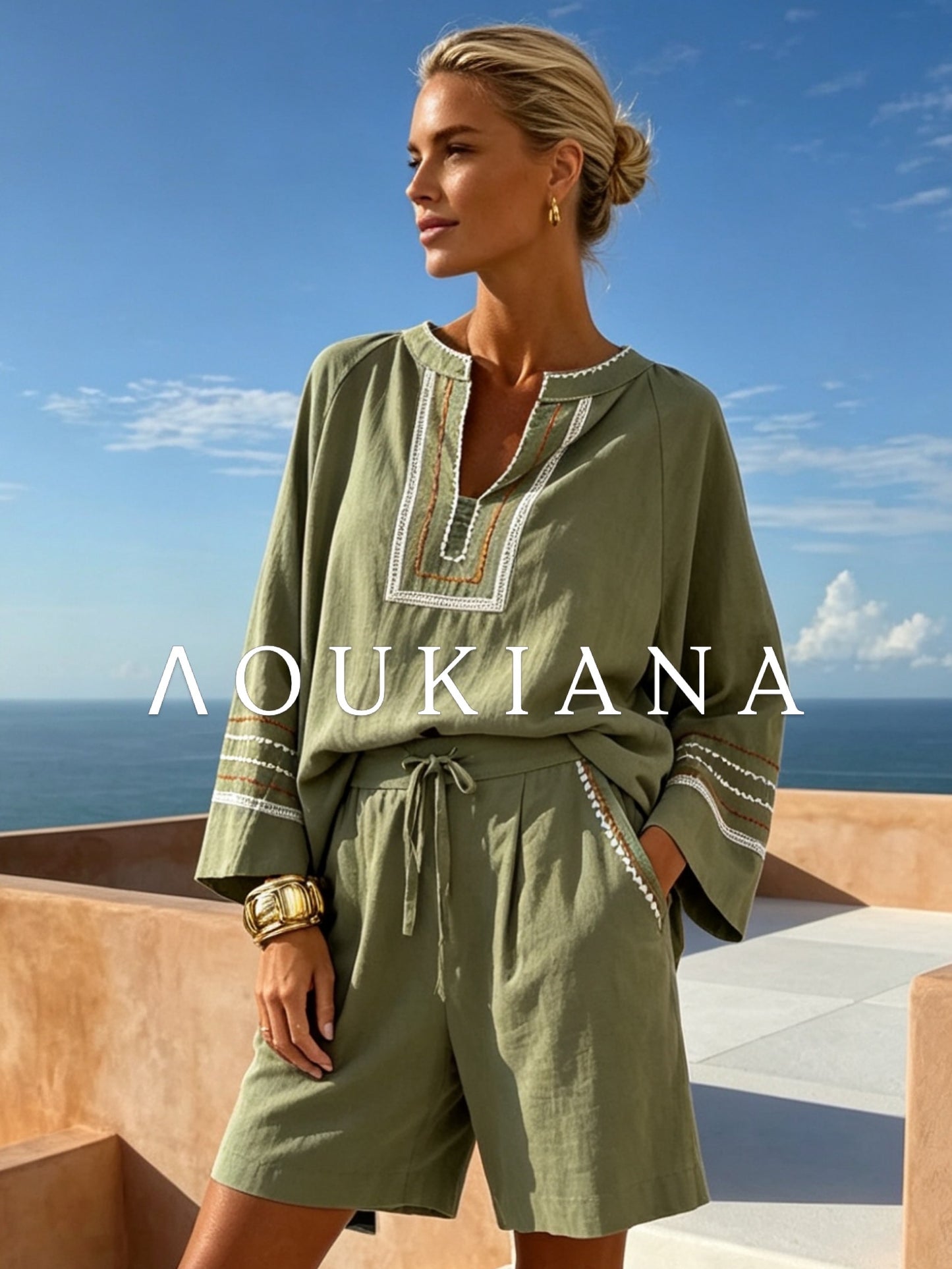 Relaxed Shorts Set in Green