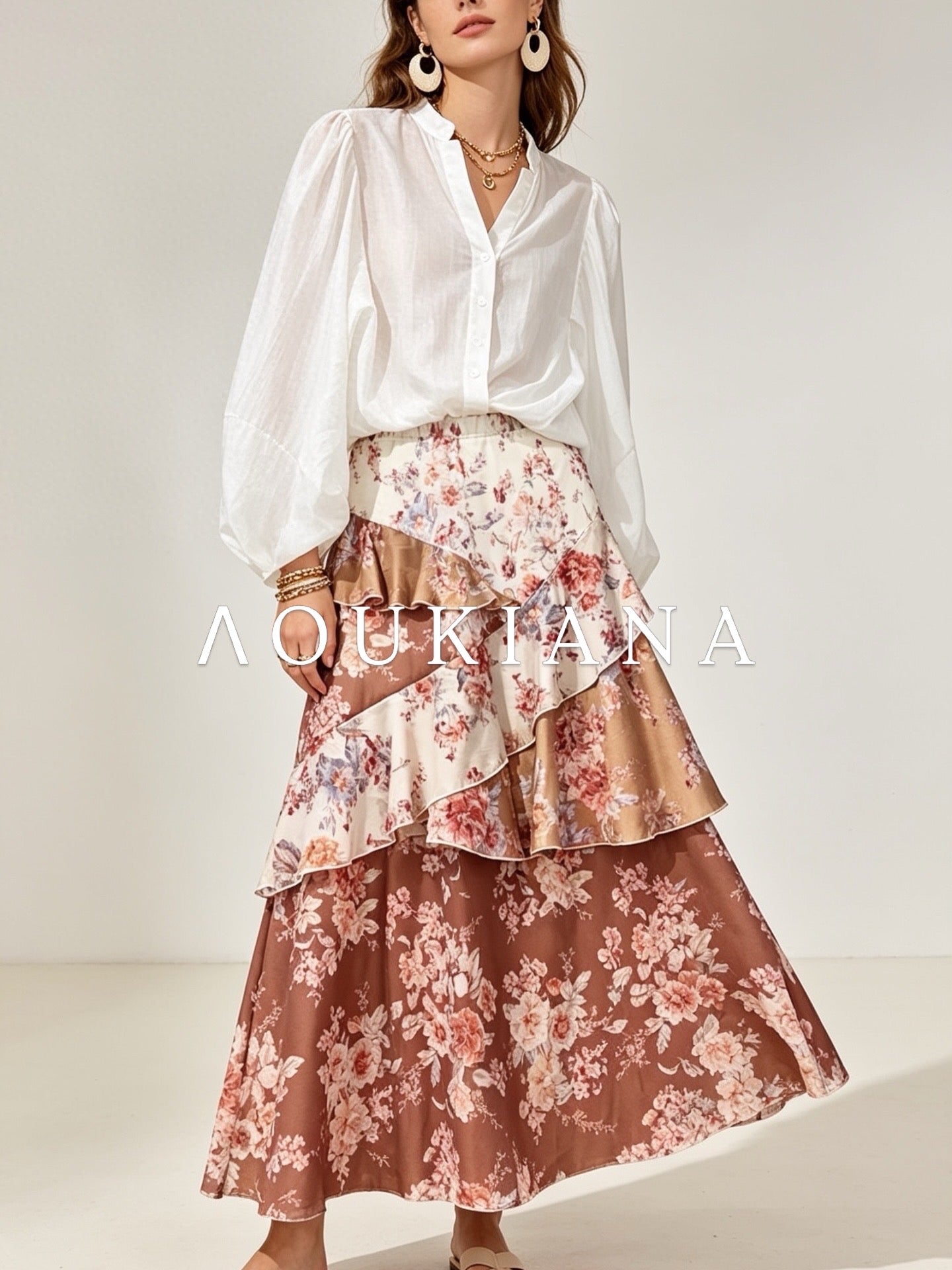 Floral Skirt in Brown & Beige