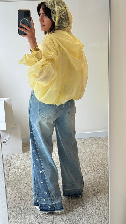 Wide Leg Jeans with Flower Details