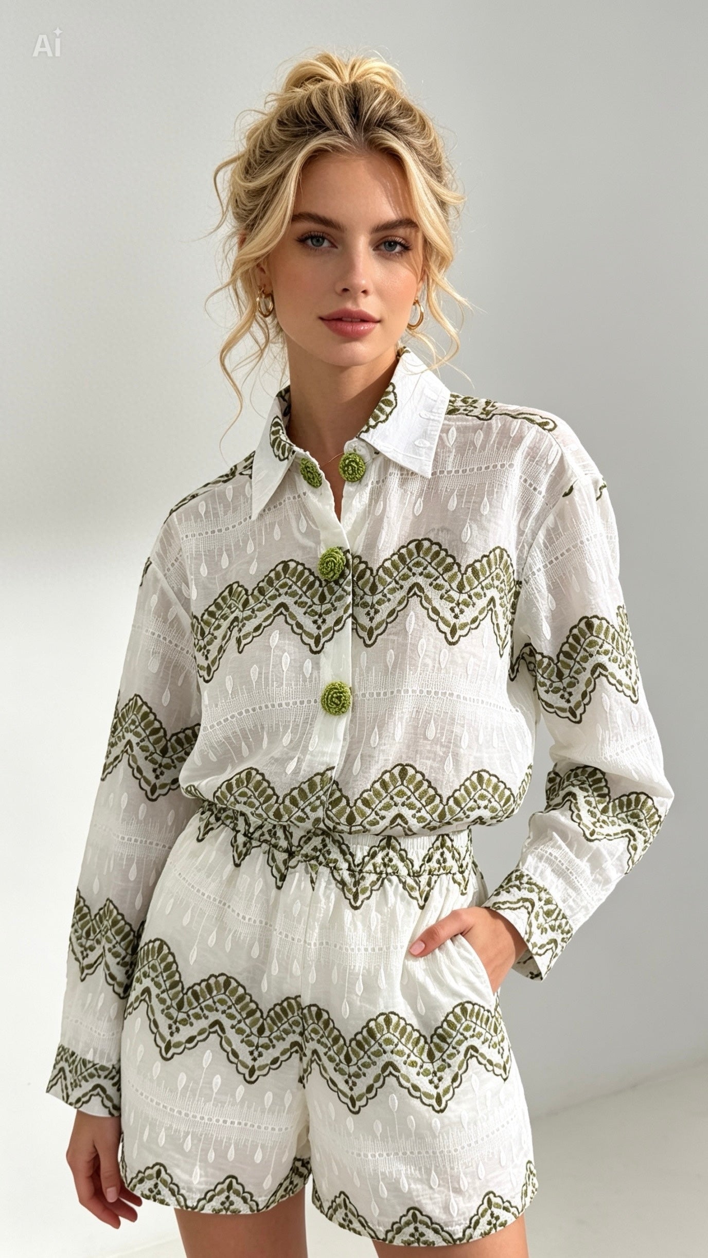 Embroidered set with green details