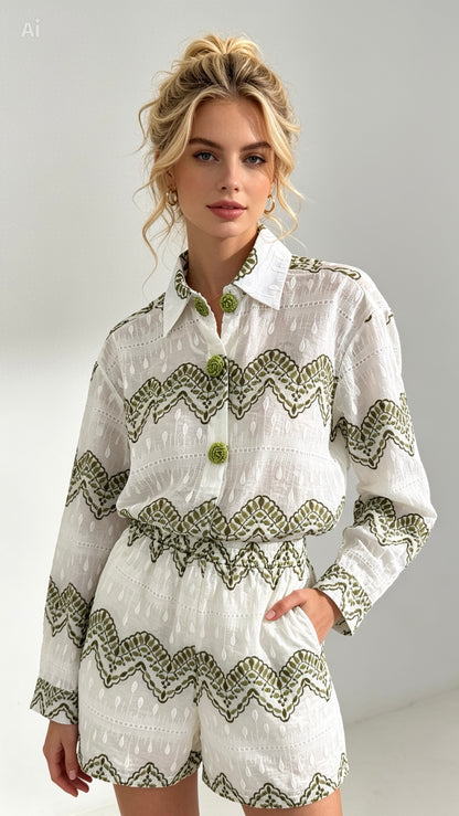 Embroidered set with green details