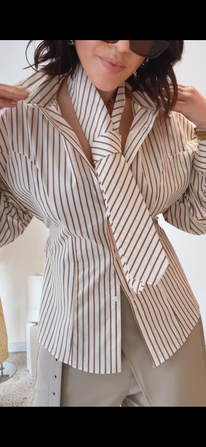 Balloon-Sleeve Shirt with Stripes