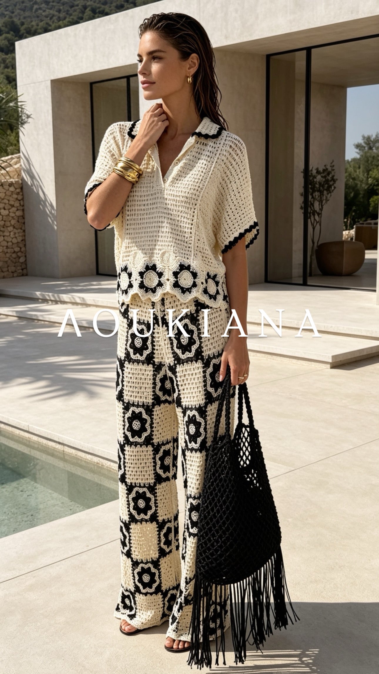 Crochet Set in Cream & Black