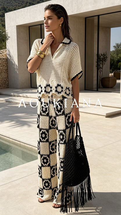 Crochet Set in Cream & Black