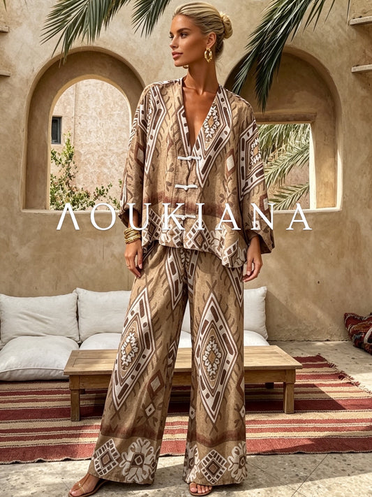 Ethnic set with neutral tones
