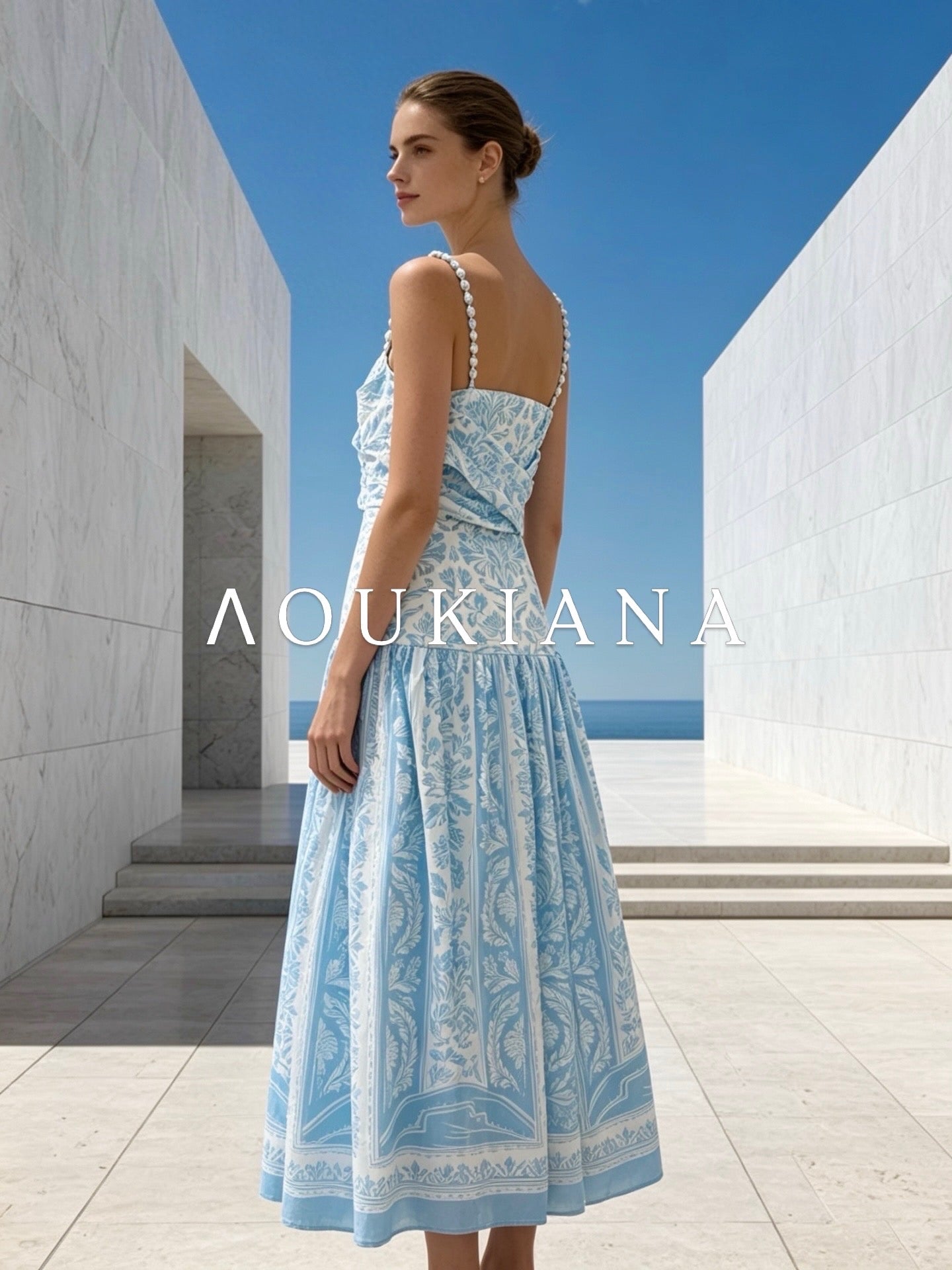 Midi Dress in Blue & White