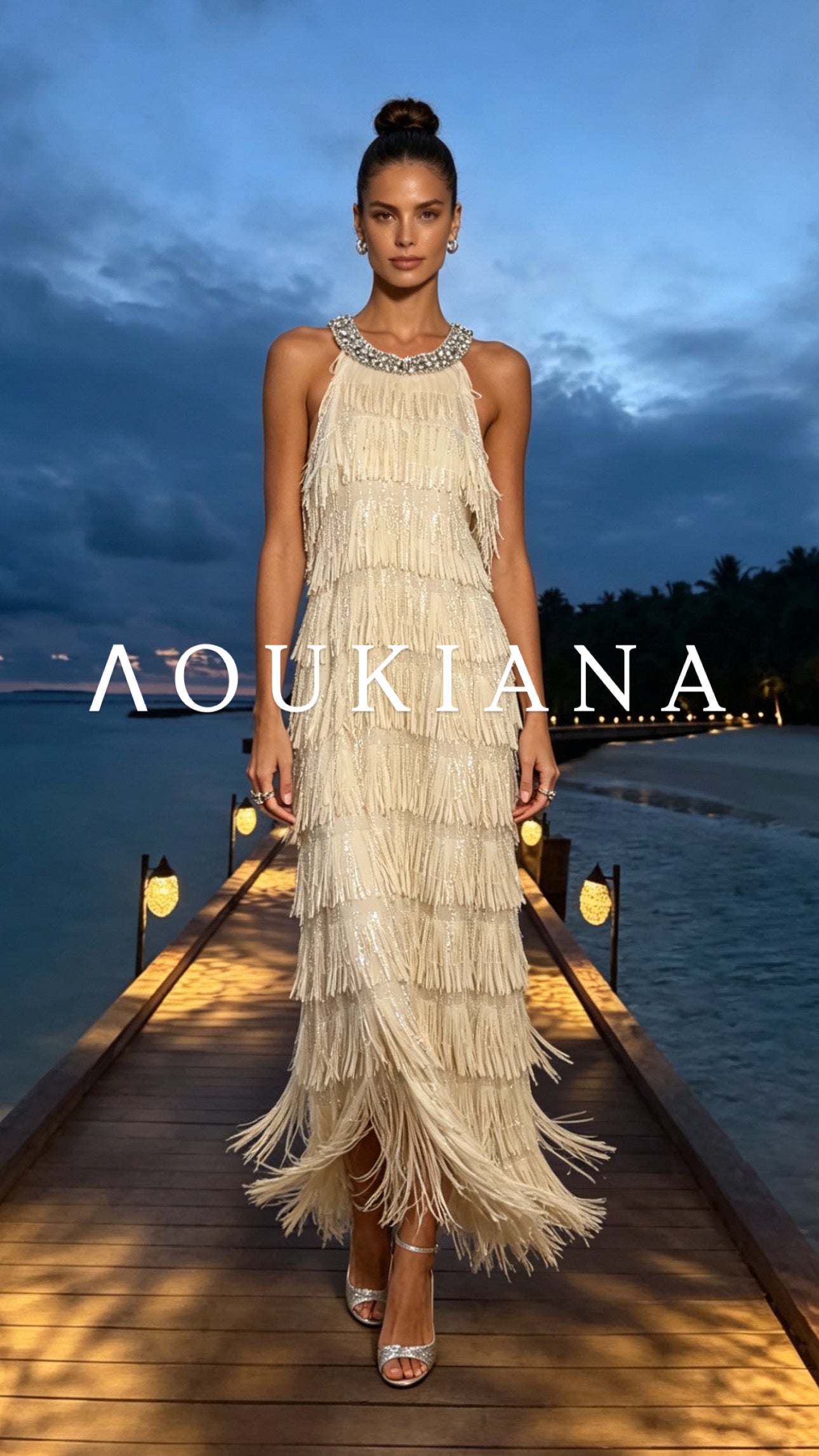 Maxi Fringe Dress in Cream