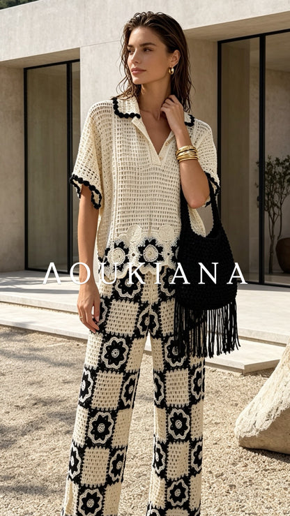 Crochet Set in Cream & Black