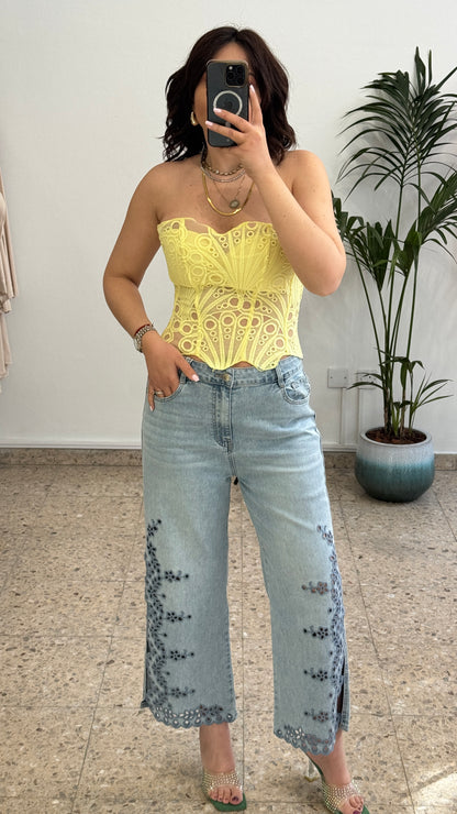 Blue Jeans with Eyelet Lace Detail
