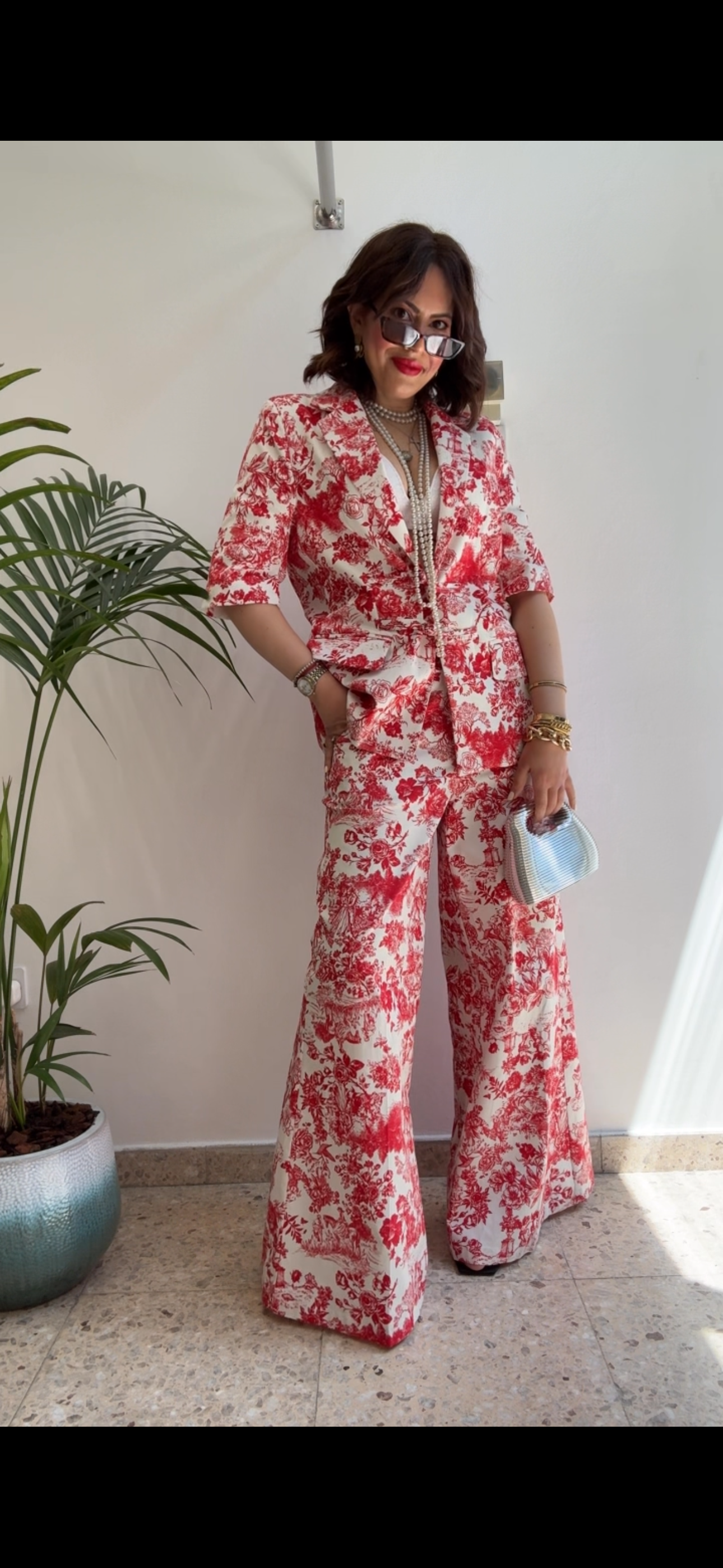 Floral Suit Set in Red & White