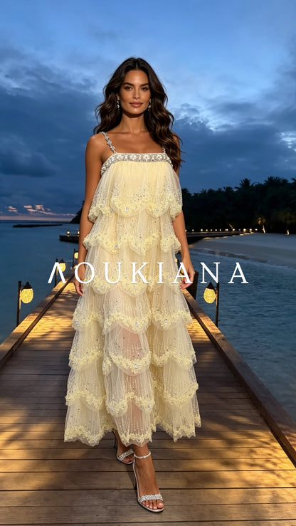 Tulle Midi Dress in Yellow