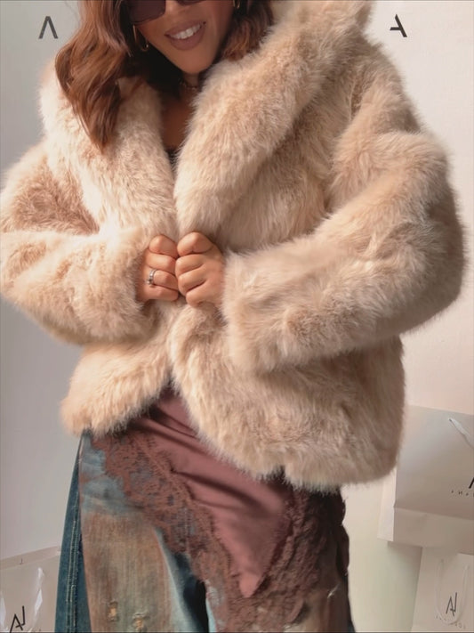 Fur Coat in Beige